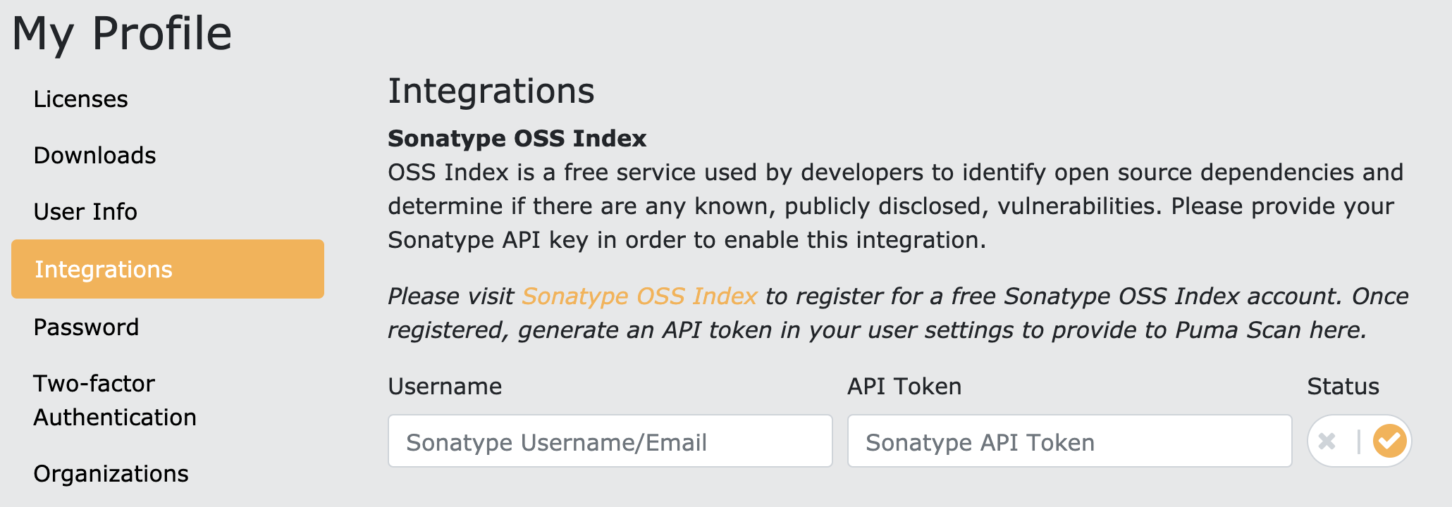 Integrations page